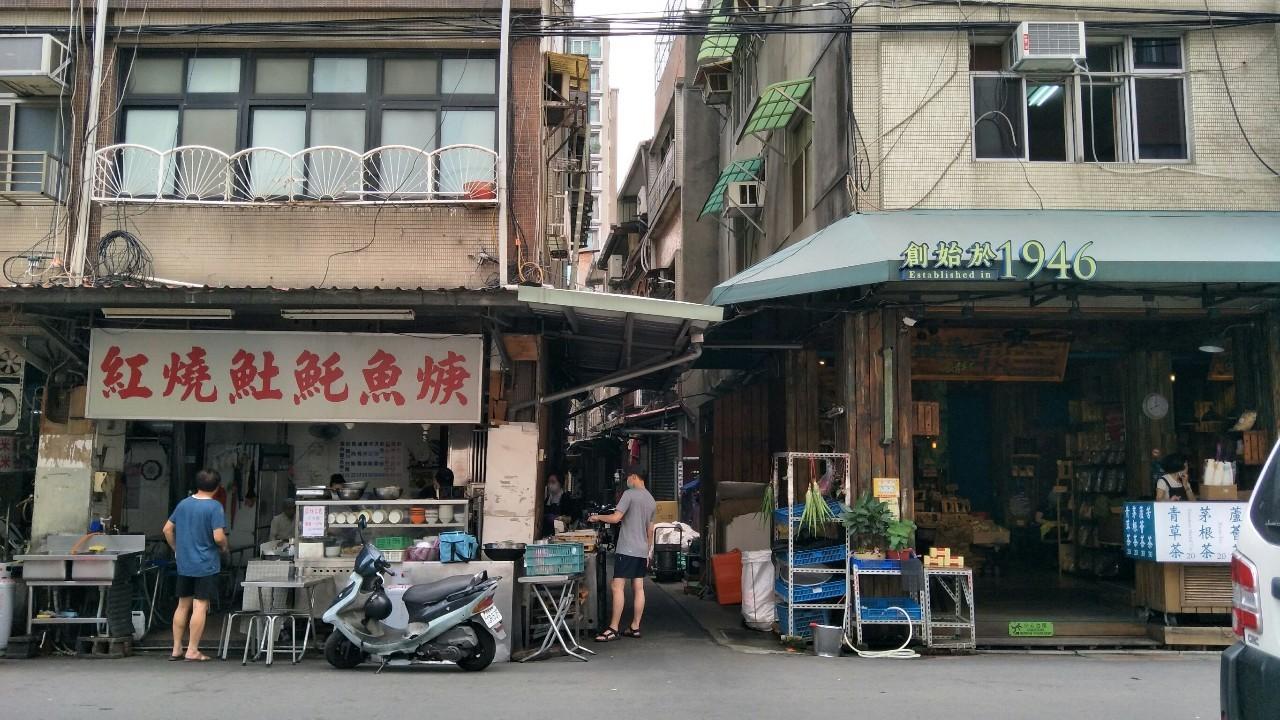 那就來看民樂街(永樂市場)這頭請認明紅燒土魠魚羹跟姚德和青草茶中間這條窄窄窄巷中