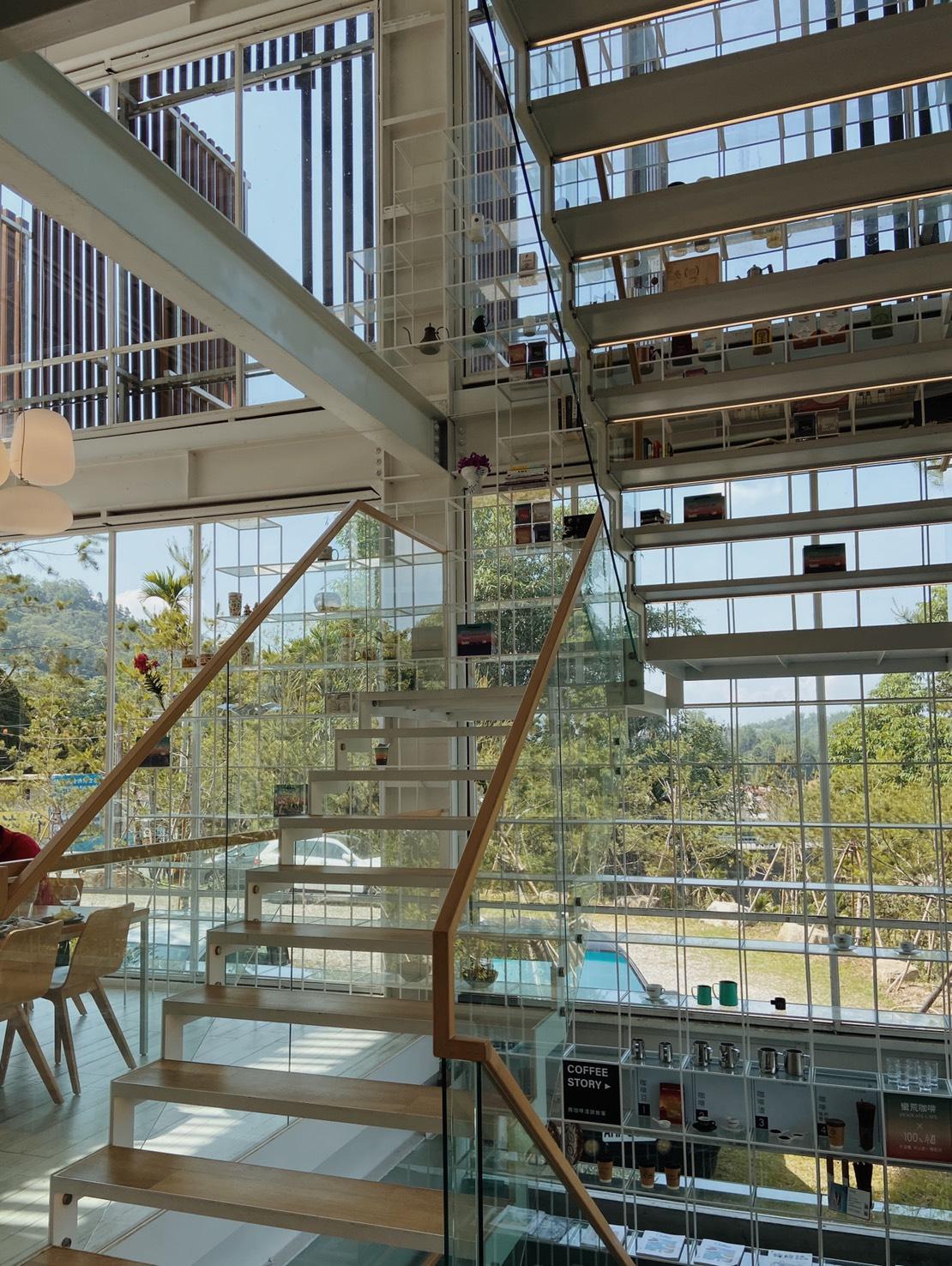 日月潭咖啡廳「蠻荒咖啡」，透明玻璃簍空樓梯，Instagram 熱門打卡景點推薦