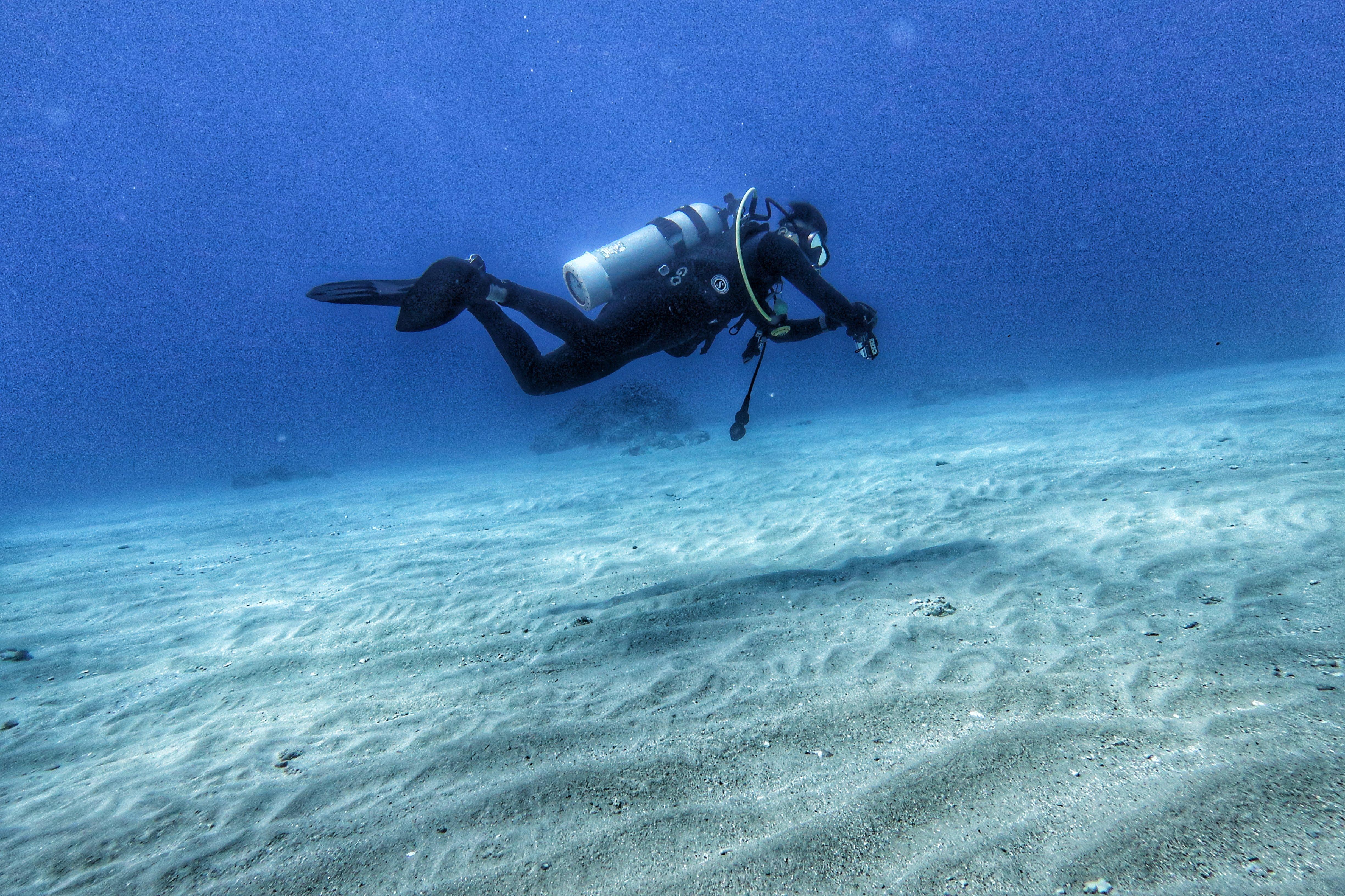 水肺潛水著全套裝備進行該活動中。