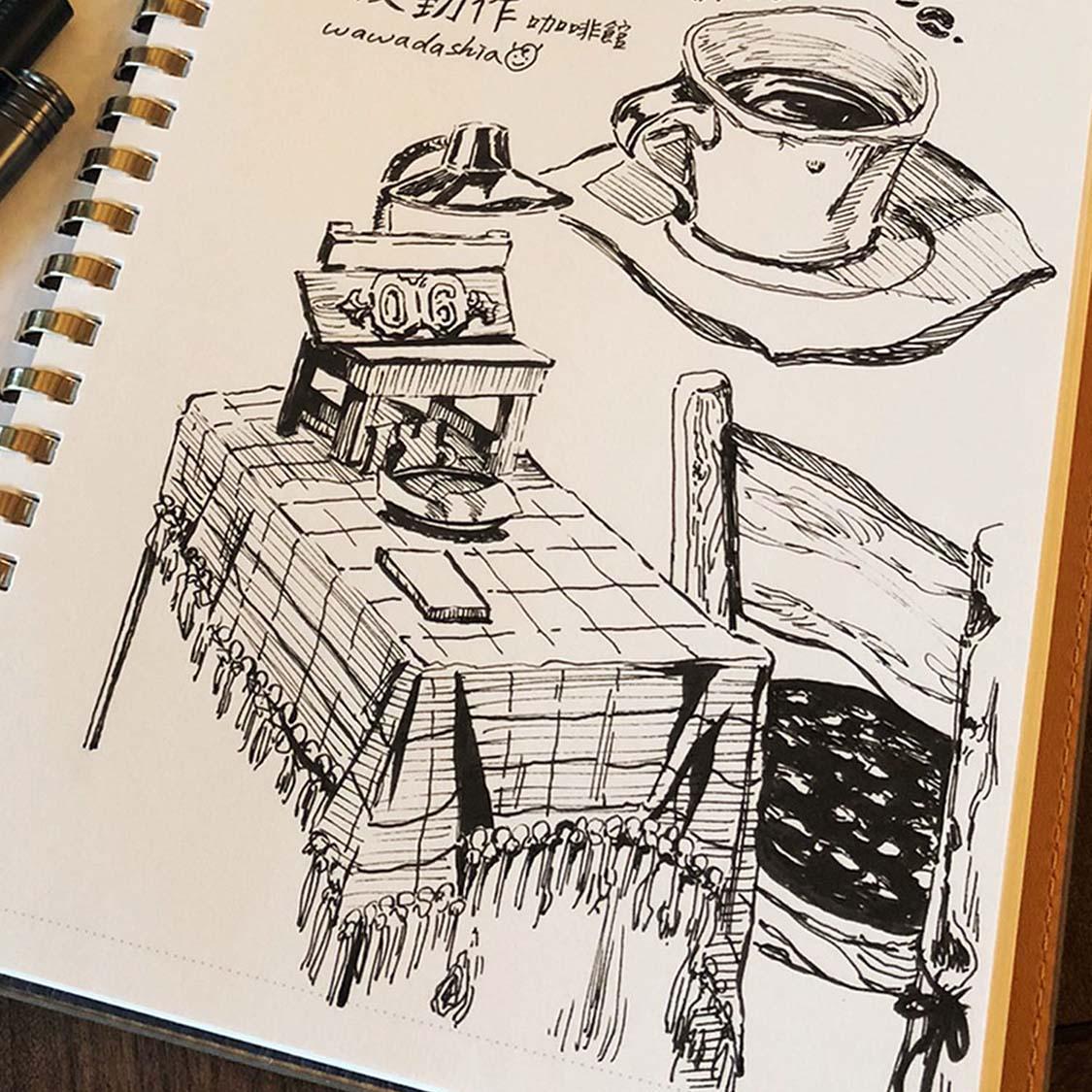 慢動作咖啡廳裡的一切都很慢，放鬆的感覺讓我的筆觸也相對放鬆許多。