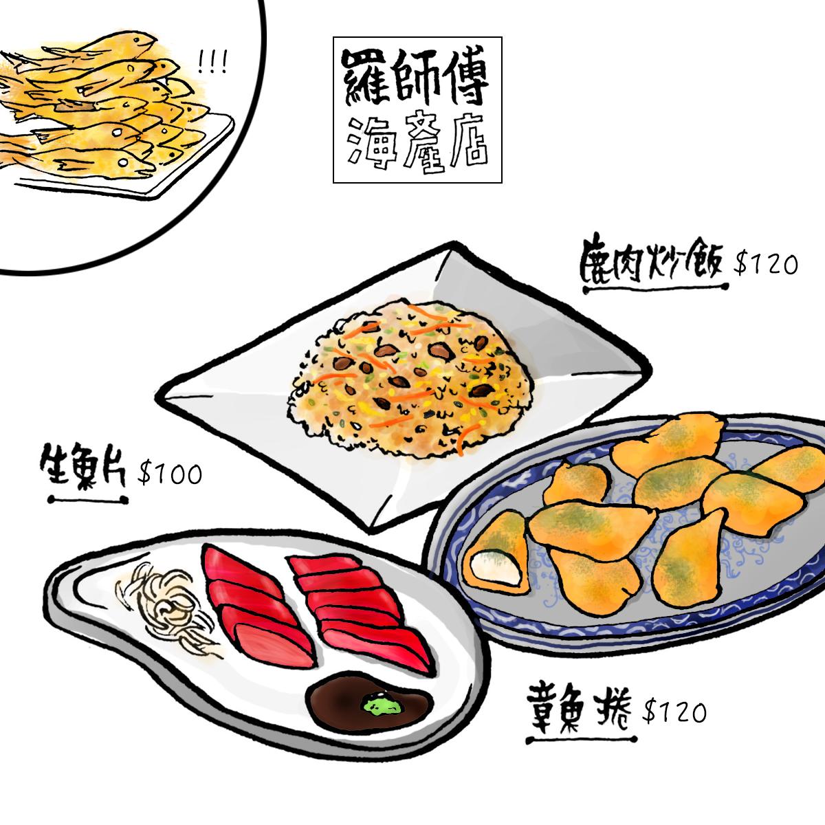 鹿肉炒飯/生魚片/章魚捲