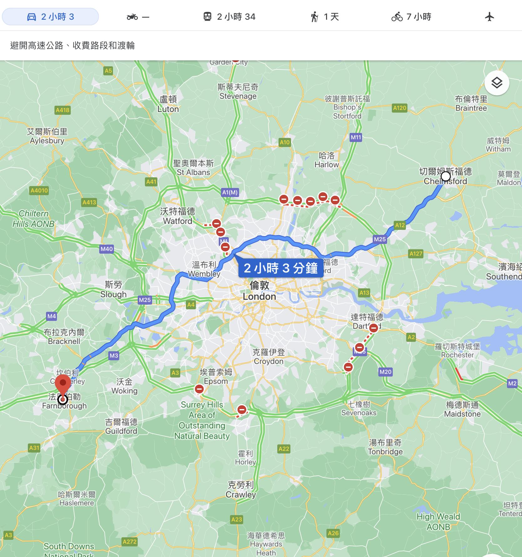 Source: screenshot from google maps 由此可知的就是路線超級遙遠！！